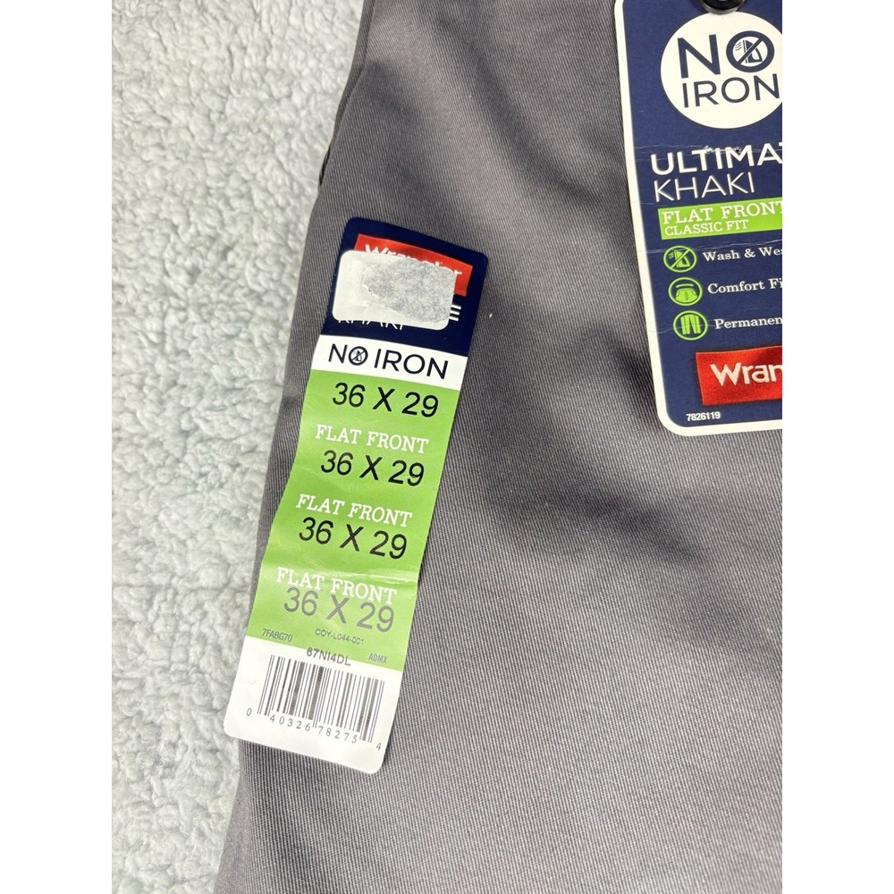 Wrangler Ultimate Khaki Pants Gray 36x30 Classic Fit Flat Front No Iron, NEW - Picture 7 of 9